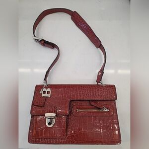 NWOT The Bulaggi Chic Orange Red Crocodile Pattern Animal Print Shoulder Bag